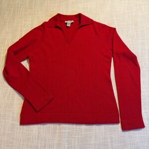 Geneva Red 100% Cashmere Polo V-Neck Long Sleeve Sweater Womens Size Medium